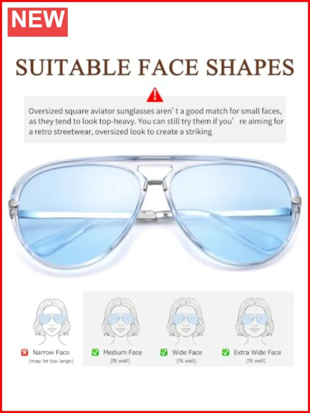Oversized Retro Aviator Sunglasses UV400 PC Frame Unisex Full Coverage